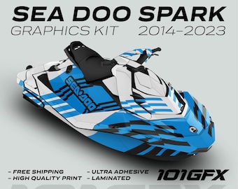 Zestaw graficzny Sea Doo Spark FAST WHITE CYAN 2014-2023 Naklejki Sea-Doo Spark Trixx Naklejki SeaDoo