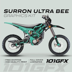 Surron Ultra Bee Graphics Kit FOX STRIPES Black Mint Decals Stickers Laminated Fox Racing eBike Sur-Ron Ultra Decals Wrap Protection