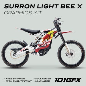 Surron Light Bee X Graphics Kit R BULL RACE WHITE Decals Stickers Laminated Sur-Ron L1E eBike Emoto