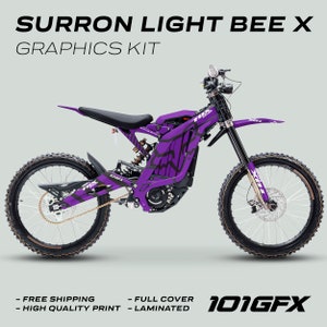 Surron Light Bee X Graphics Kit FOX RACE LINE Paars Zwart Decals Stickers Gelamineerd Sur-Ron L1E eBike Emoto