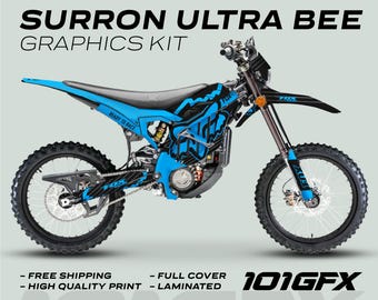 Surron Ultra Bee Graphics Kit FOX STRIPES Black Cyan Decals Stickers Laminated Fox Racing eBike Sur-Ron Ultra Decals Wrap Protection