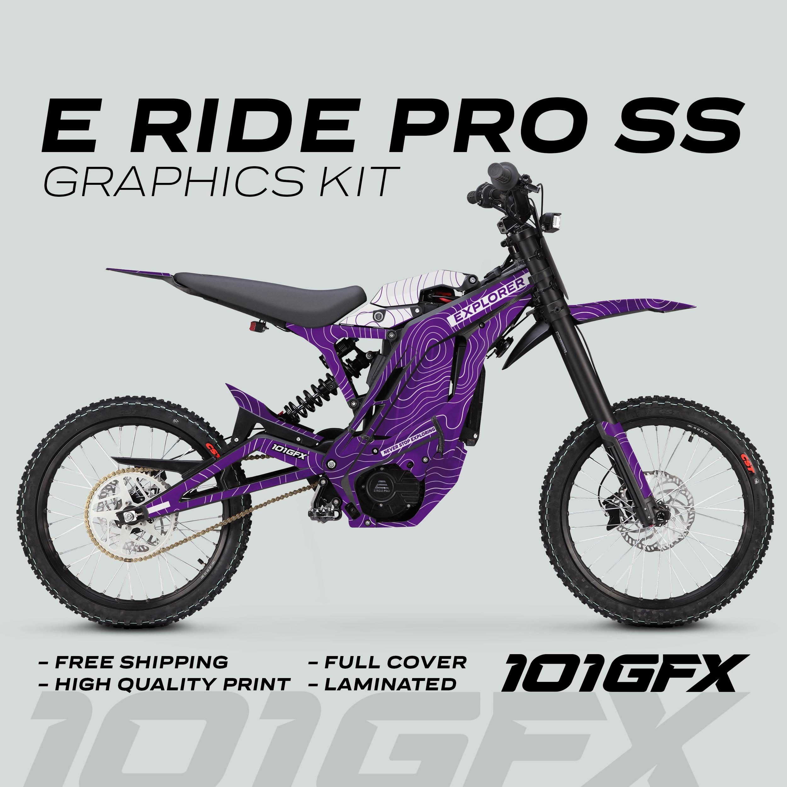 E Ride Pro SS Graphics Kit EXPLORER Purple White Decals Stickers