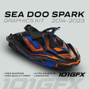 Sea Doo Spark Graphics kit RACE LINE Blue Orange 2014-2023 Sea-Doo Spark Trixx Decals Stickers SeaDoo