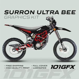 Surron Ultra Bee Graphics Kit FOX RACE LINE Black Red Decals Stickers Laminated Fox Racing eBike Sur-Ron Ultra Decals Wrap Protection
