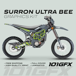 Surron Ultra Bee Graphics Kit FOX RACE LINE Green Black Decals Stickers Laminated Fox Racing eBike Sur-Ron Ultra Decals Wrap Protection