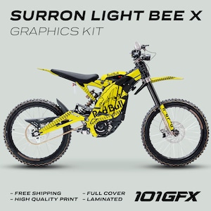 Surron Light Bee X Graphics Kit R BULL MONO YELLOW Black Decals Stickers Laminated Sur-Ron L1E eBike Emoto