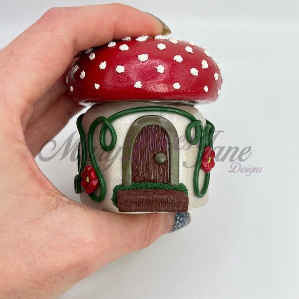 Polymer Clay Mushroom House Jar - Red & White Classic