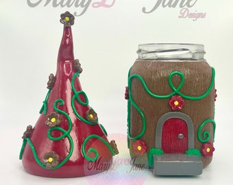 Polymer Clay Fairy House Jar - Brown & Red
