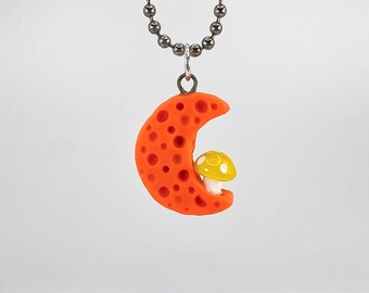 Orange Moon Polymer Clay Pendant - 1in