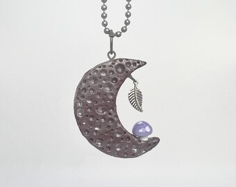 Brown Mica Moon Polymer Clay Pendant - 1.5in