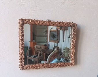 Miroir rectangulaire en rotin/ ancien miroir en rotin/mirror rotin
