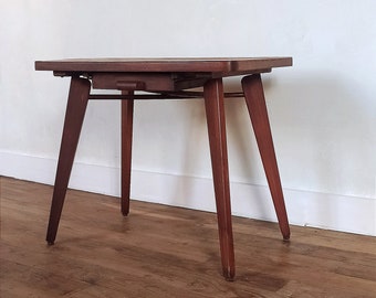 Table basse en bois pieds compas/ table basse vintage/ table de salon/ bout de canapé