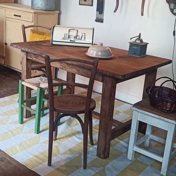Table de ferme ancienne en bois, table de travail, bureau en bois massif