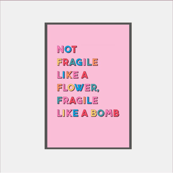 PRINTABLE WALL ART, Feminist Quote, Not fragile like a flower, fragile like a bomb, Nursery Quote, Last Minute Gift,