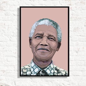 May include: A black and white portrait of Nelson Mandela, a South African anti-apartheid revolutionary, political leader, and philanthropist. He is wearing a checkered shirt and has a kind expression on his face.