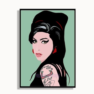 May include: A digital illustration of a woman with black hair and red lipstick. She is wearing a black top and has a tattoo on her shoulder that says "daddy's girl". The background is a light green color.