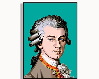 Mozart poster, Wolfgang Amadeus Mozart portrait, Composer, Iconic opera's & symphonies, Classical music wall art,