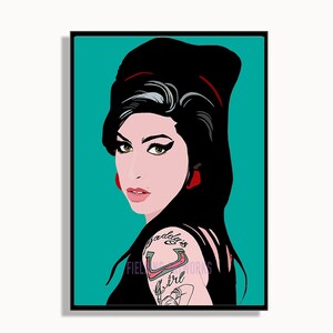 May include: A digital illustration of a woman with black hair and a red headband. She is wearing a black top and has a tattoo on her shoulder that says "daddy's girl". The background is teal.