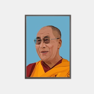 Impresión del Dalai Lama, monje budista, póster de la Santidad del Dalai Lama, impresión espiritual, gráfico colorido y atrevido.