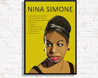 Nina Simone Art Print: Soul Diva Portrait, Feeling Good Lyrics