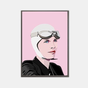 Lámina de Amelia Earhart, decoración pionera, arte feminista, póster rosa, lámina de Girl Power, arte de heroína, arte mural feminista para oficina