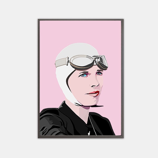 Amelia Earhart Print, Pioneer Decor, Feminist Art, Pink Poster, Girl Power print, Shero Art, Feminist Office Wall Art