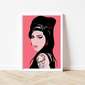 May include: A digital illustration of a woman with dark hair and red lipstick. She is wearing a black top and has a tattoo on her shoulder that says "Daddy's Girl". The background is pink.
