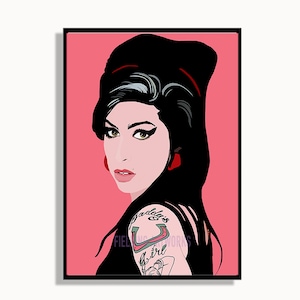 May include: A digital illustration of a woman with black hair and a red headband. She is wearing a black top and has a tattoo on her shoulder that says "daddy's girl". The background is pink.