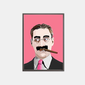 Groucho Marx pop art print, Groucho minimalist poster, Silent Movie prints, Marx Brothers print. Colorful Bold Stylish Art