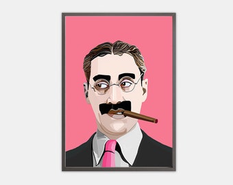 Groucho Marx pop art print, Groucho minimalist poster, Silent Movie prints, Marx Brothers print. Colorful Bold Stylish Art
