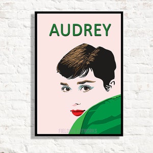 Audrey Hepburn original minimalistischer Kunstdruck, Pop Art, Audrey Hepburn Plakat, Wandkunst, zeitgenössische Kunst, Stil und Farbe für jeden Raum.