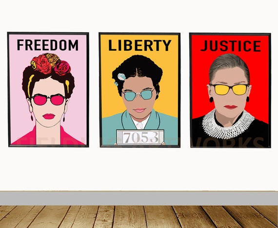 Iconic Feminist Warhol Etsy Decor, Ruth & Frida Poster. Three Esque - Ginsburg, Set Parks Bader of Rosa Kahlo, Pop Wall