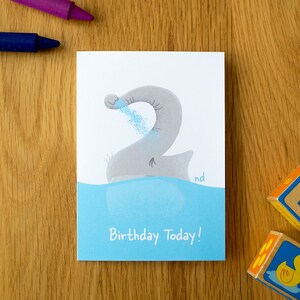 Cartão de segundo aniversário Elefante - Cartão de aniversário de animal - Cartão de segundo aniversário - Cartão de aniversário com número - Cartão de aniversário de criança
