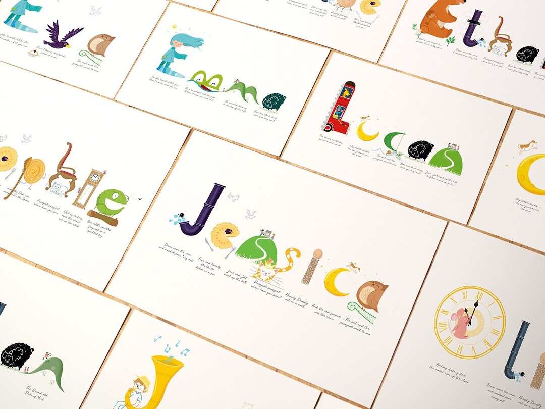 Personalised Name Poster, Nursery Rhyme Art, Baby Name Art, Custom Name ...
