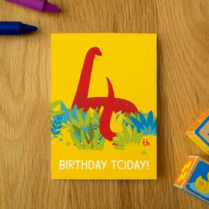4th Compleanno Biglietto Dinosauro - Animale Compleanno Biglietto - Quarto Biglietto Compleanno - Numero Compleanno Biglietto - Biglietto Compleanno Bambino