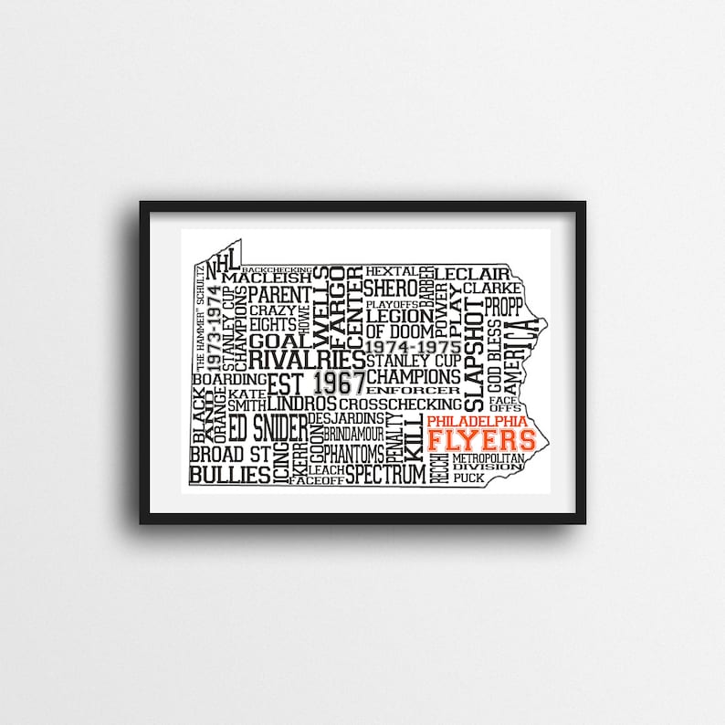 Philadelphia Flyers Typography Wall Artwork graphic about Philadelphia Flyers Printable Schedule titled Philadelphia Flyers Typography Wall Artwork