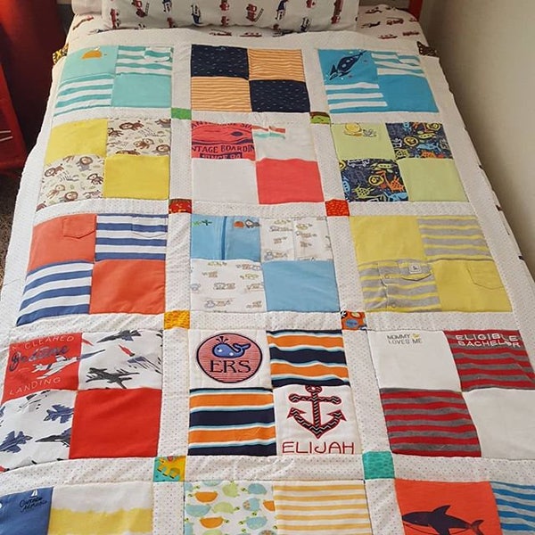 Toddler Quilt -keepsake quilt - memory quilt - onsie quilt - tshirt quilt -upcycled quilt