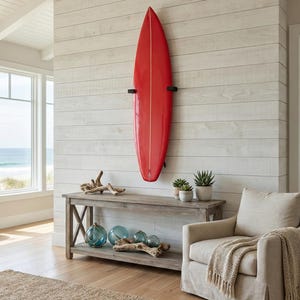 Vertical Surfboard Wall Racks: Solid Dark Teak Wood Twist to Open 3pc Set