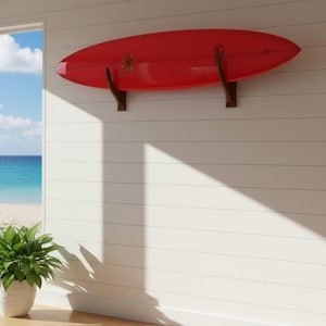 Horizontal Solid Teak Wood Long Board or SUP Wall Racks: Display-Store Indoor Outdoor