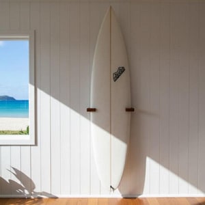 Vertical Surfboard Wall Rack Set: Solid Teak Wood Twist-Open-Close Storage Display