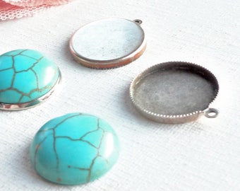 support rond cabochon, support argent, serti rond, apprêts européen, apprêts argentés, pendentif, argent, rond