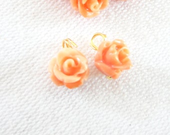 coral flower charm, flower charm, flower bead, x2, romantic jewelry, extension chain, diy,