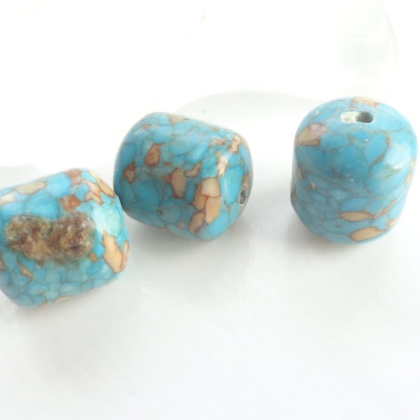 pierre turquoise  colonne, x 4, perle pour bracelet, boucle d'oreille, perle, originale , 15 mm, 12 mm,