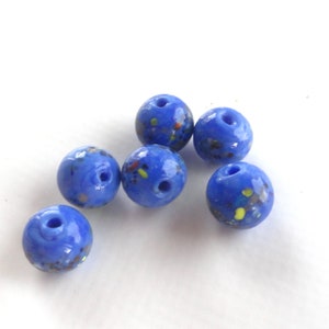 lampwork beads, x2, handmade bead, round bead, blue colored bead, handmade glass bead, opaque glass bead, Japan,