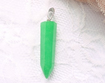 pendentif jade vert, pendentif tube, 34 mm, balle, collier, diy, perles