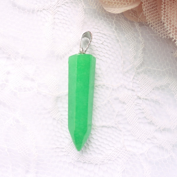 pendentif jade vert, pendentif tube, 34 mm, balle, collier, diy, perles