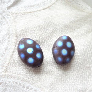 oval glass bead, blue polka dot, bead, x4, Czech bead, costume jewelry, old beads, perl for jewelry, diy, material, jewelry