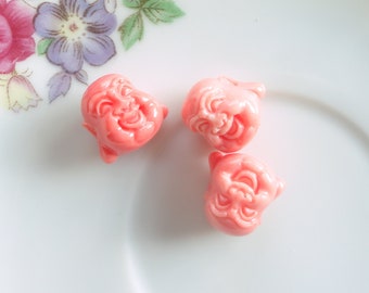 synthetic coral buddha pearl, x4 diy tibetan jewelry, laughing buddha head, ethnic jewelry, coral, orange, pink