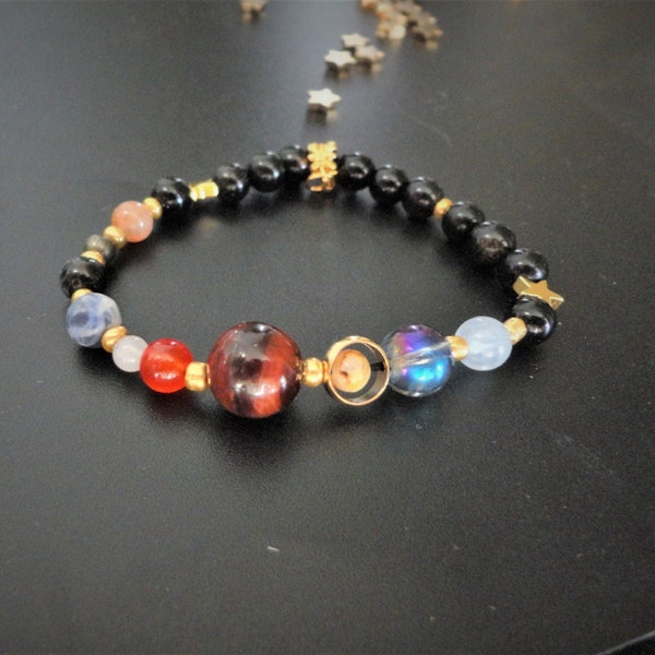 bracelet galaxie chakra, bracelet système solaire, pierres naturelles, bijoux, protection, chakra, yoga