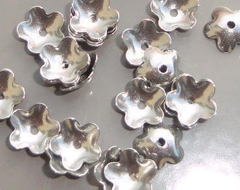 coupelle fleur argenté, coupelle à perle, acier inoxydable, coupelle, calotte ,6 mm, x10, apprêts bijoux acier ,